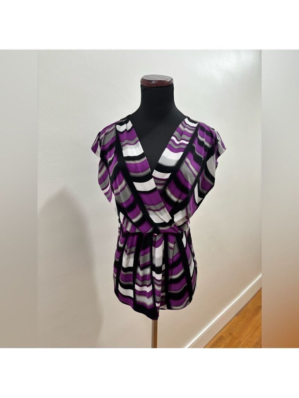 217. Purple Striped V-Neck Women's Top